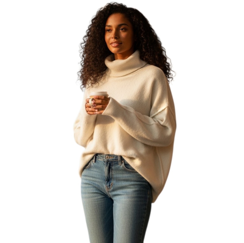 CeCe Cream Turtleneck Cream Sweater - Oversized Sz.L EUC